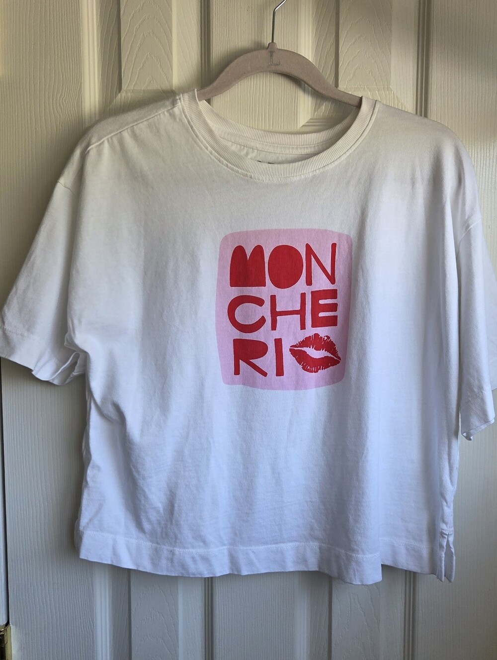 LOFT White Tee with Pink and Red MON CHERI Graphic